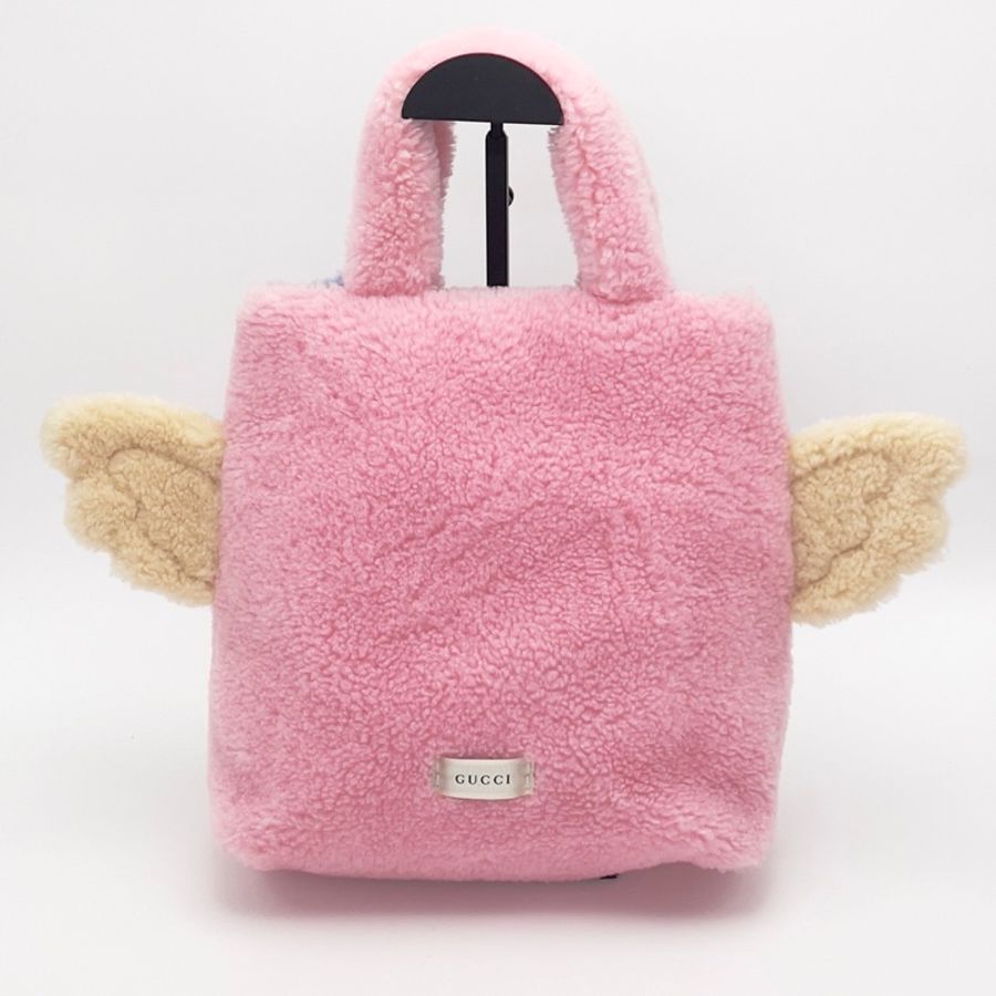 【威選精品】 ✨ GUCCI 粉色羊羔毛飛熊手提兒童包 ✨-4