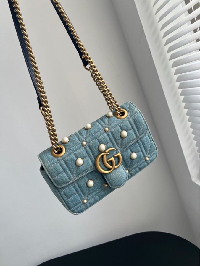 【威選精品】 ✨ Gucci Marmont 22 牛仔珍珠鏈條包 ✨-2