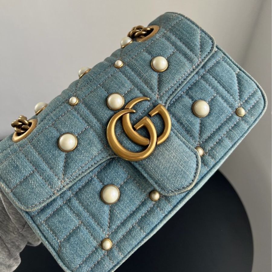 【威選精品】 ✨ Gucci Marmont 22 牛仔珍珠鏈條包 ✨-5