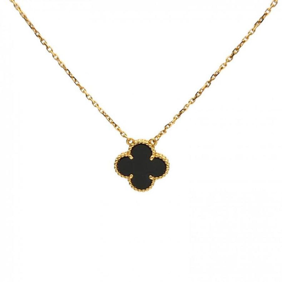 VAN CLEEF&ARPELS VintageAlhambra中號單花項鏈新扣18K黃金/縞瑪瑙-0