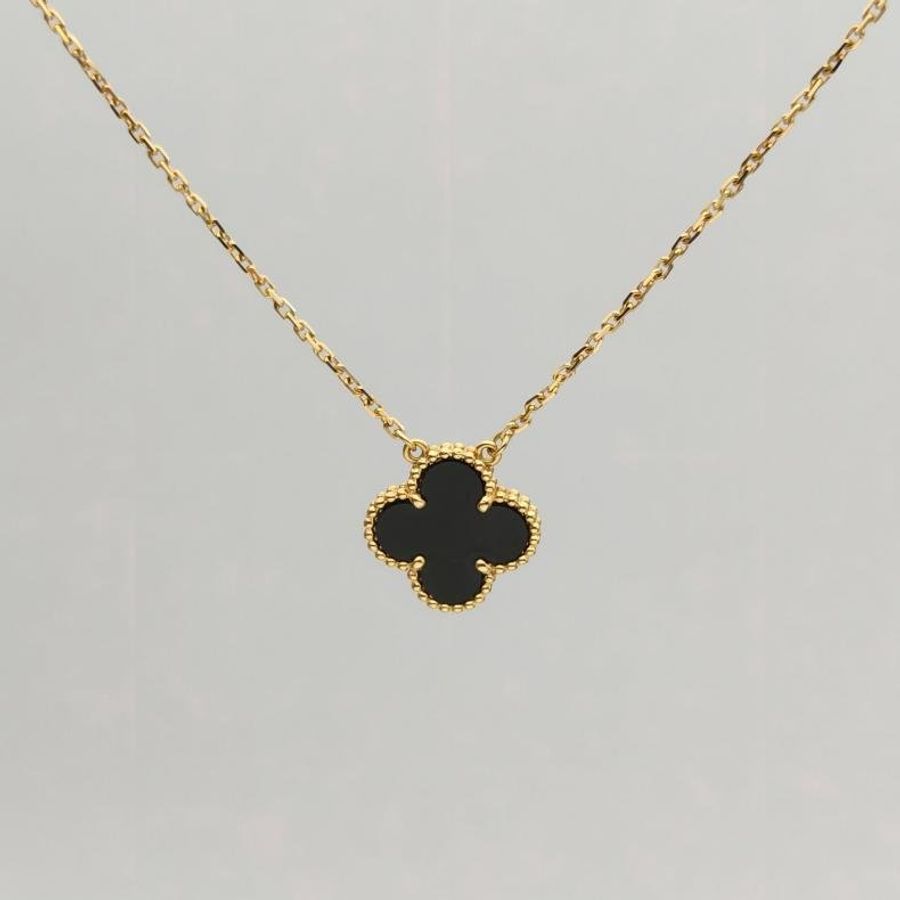 VAN CLEEF&ARPELS VintageAlhambra中號單花項鏈新扣18K黃金/縞瑪瑙-1