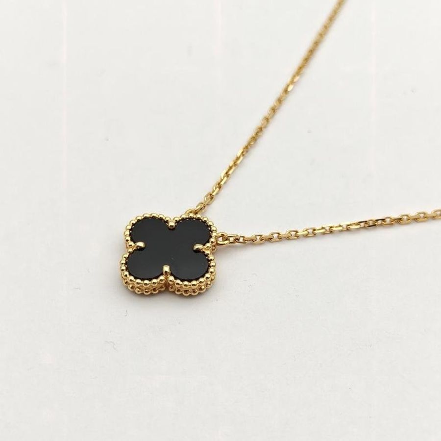 VAN CLEEF&ARPELS VintageAlhambra中號單花項鏈新扣18K黃金/縞瑪瑙-2