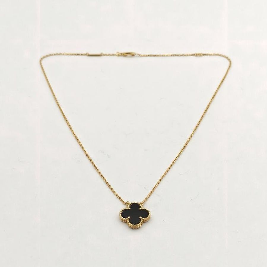 VAN CLEEF&ARPELS VintageAlhambra中號單花項鏈新扣18K黃金/縞瑪瑙-4