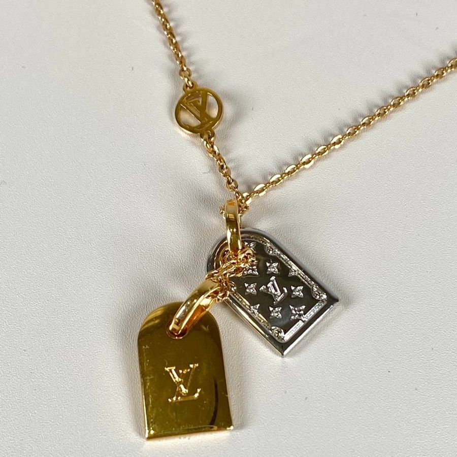 LV Nanogram 金 銀 雙色 金屬 迷你 行李吊牌 墜飾 可調節 項鍊 M63141 現貨-5