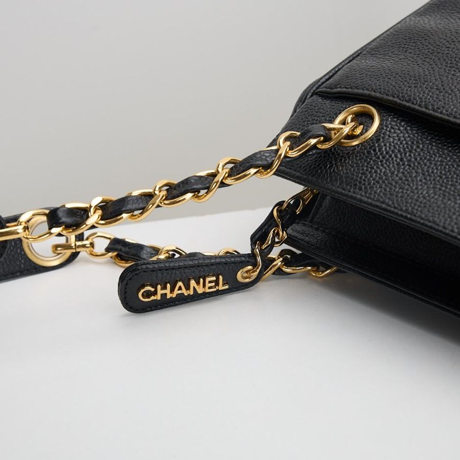 二手Chanel 奶粉鍊條托特包/黑金牛-13