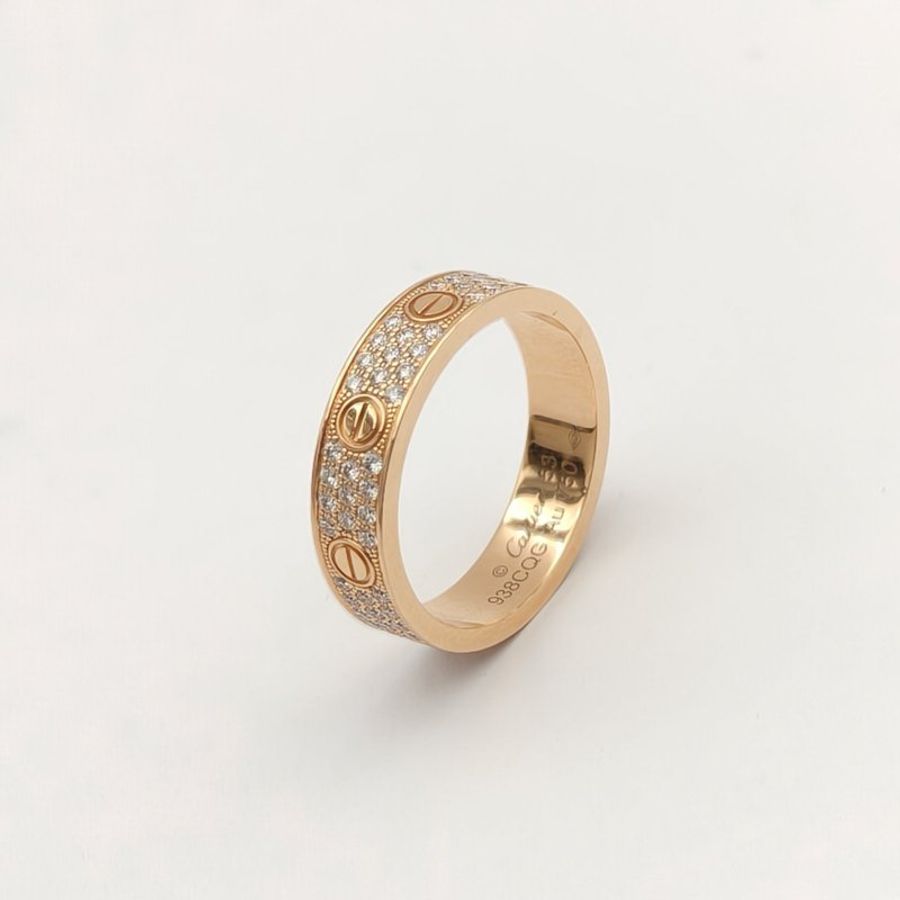 CARTIER LOVE三排鑽滿天星寬版戒指18K黃金/鑽石53-2
