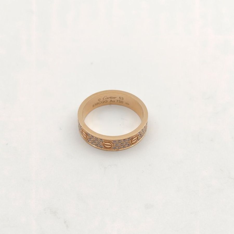 CARTIER LOVE三排鑽滿天星寬版戒指18K黃金/鑽石53-3