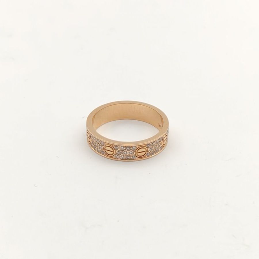 CARTIER LOVE三排鑽滿天星寬版戒指18K黃金/鑽石53-4