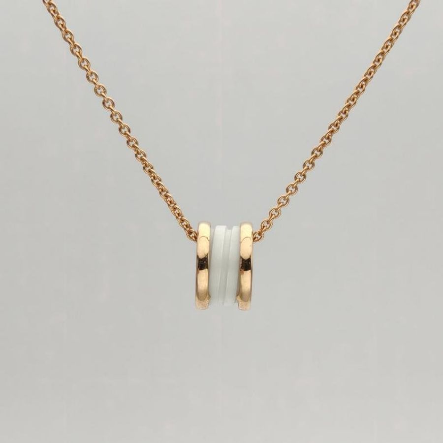 BVLGARI B.ZERO1彈簧項鏈三環扣18K玫瑰金/白陶瓷-1