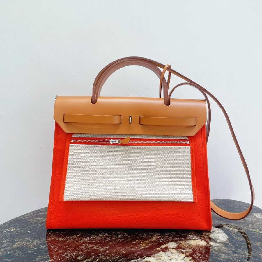 HERMÈS愛馬仕 Herbag Zip 31 銀扣 火焰橙拼金棕,現貨特惠好價-2