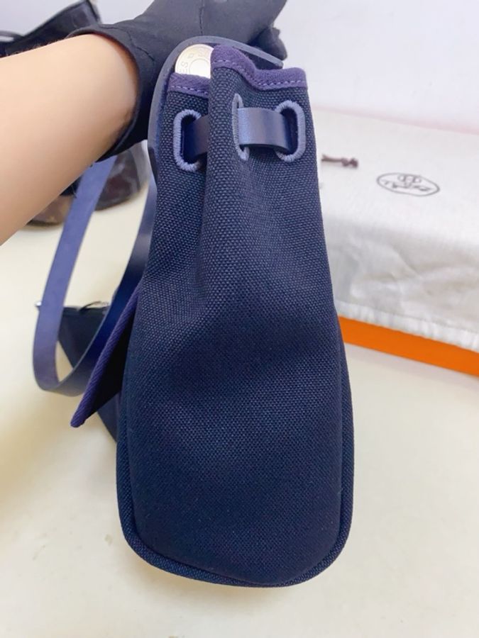 999新愛馬仕 HERMES Herbag 單肩包 S4 深邃藍 帆布拼牛皮 尺寸:31 銀扣K刻。-2