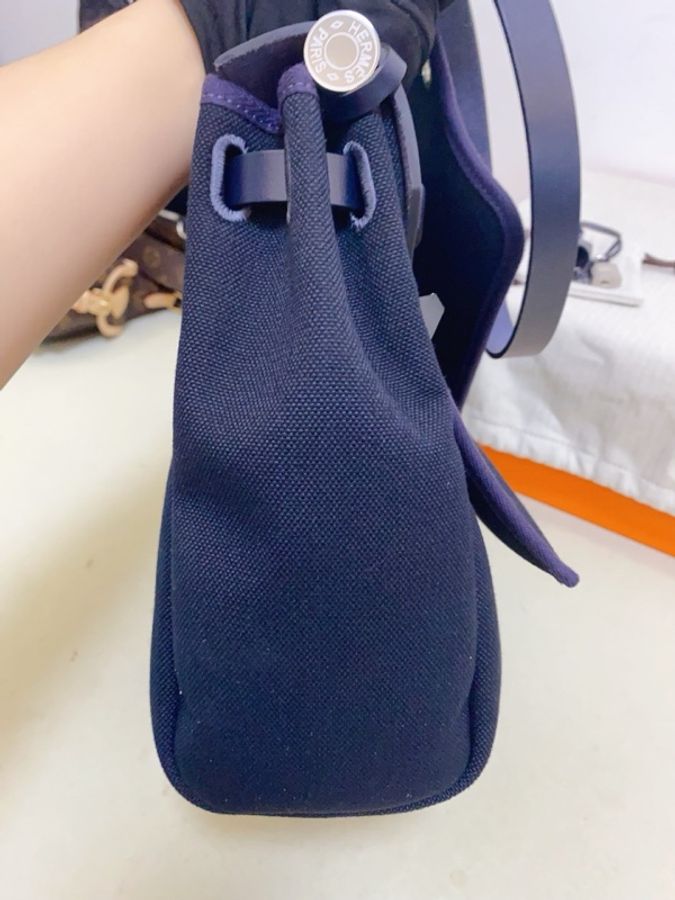 999新愛馬仕 HERMES Herbag 單肩包 S4 深邃藍 帆布拼牛皮 尺寸:31 銀扣K刻。-3