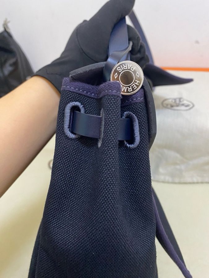 999新愛馬仕 HERMES Herbag 單肩包 S4 深邃藍 帆布拼牛皮 尺寸:31 銀扣K刻。-9