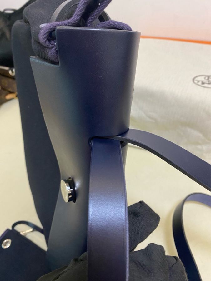 999新愛馬仕 HERMES Herbag 單肩包 S4 深邃藍 帆布拼牛皮 尺寸:31 銀扣K刻。-12