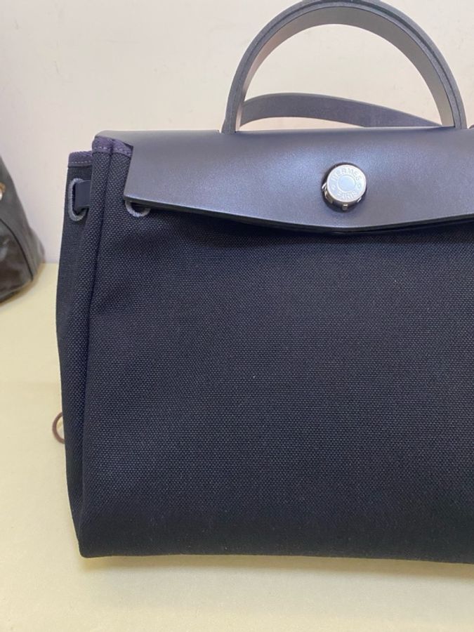 999新愛馬仕 HERMES Herbag 單肩包 S4 深邃藍 帆布拼牛皮 尺寸:31 銀扣K刻。-14