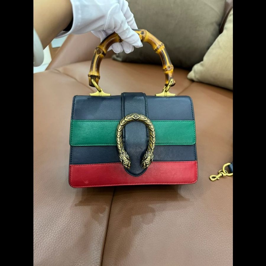 古馳Gucci Dionysus酒神竹節包,拼色mini款,虎頭扣、竹節手柄、條紋織帶肩帶-1