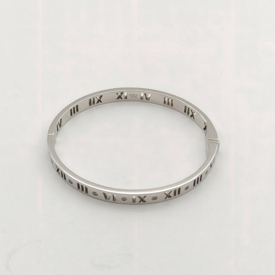 TIFFANY&CO 18K白金鑽石Altas系列羅馬數字鏤空手鐲-2