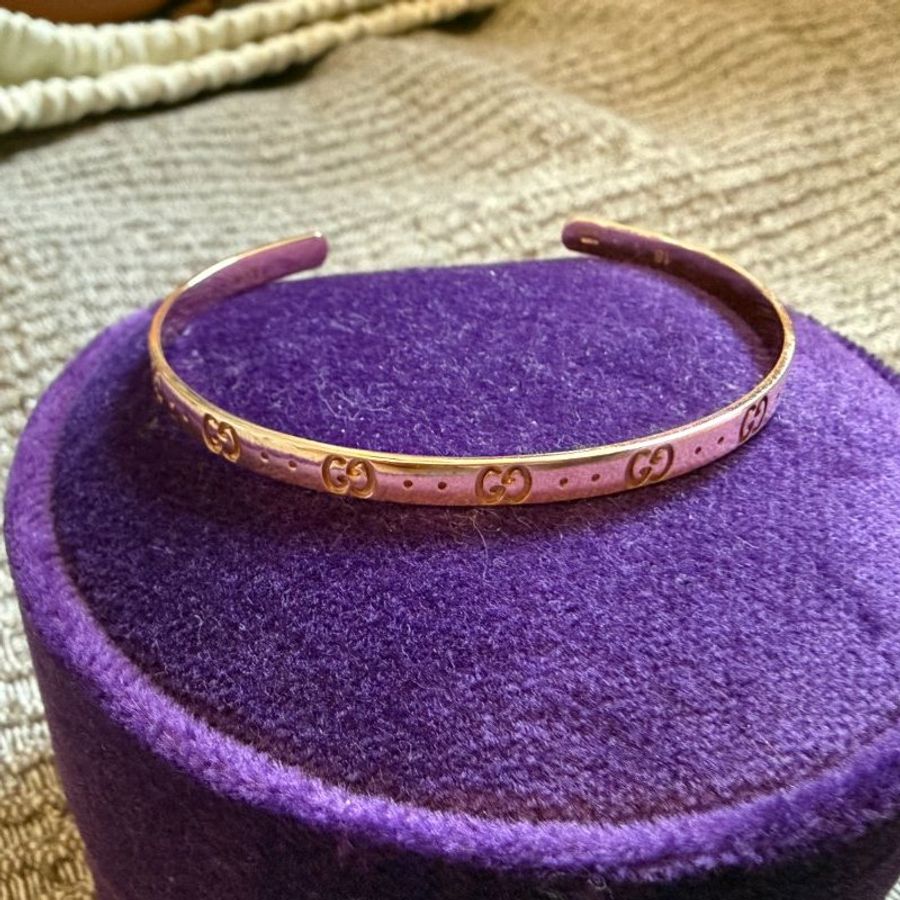 GUCCI 18K玫瑰金雙Glogo手鐲18k-4