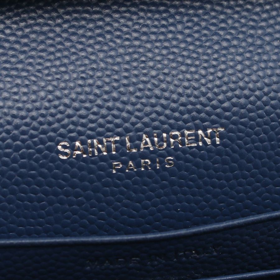 SAINT LAURENT PARIS Cassandra 鏈條肩背包 377828 皮革 海軍藍 白色 二手-3