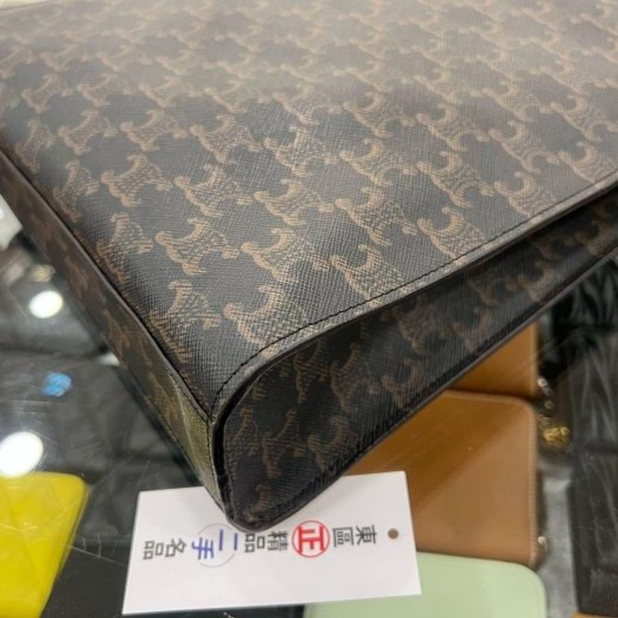 東區正精品㊣CELINE TRIANGLE CABAS 老花凱旋門白色字母直式琴譜包手提包斜背包兩用包 RA1869-8