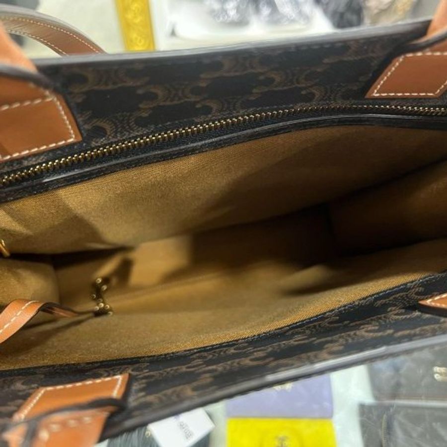 東區正精品㊣CELINE TRIANGLE CABAS 老花凱旋門白色字母直式琴譜包手提包斜背包兩用包 RA1869-10