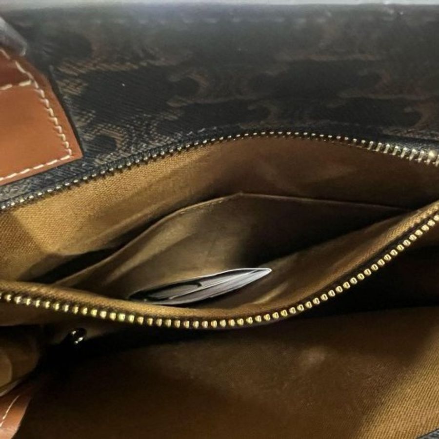 東區正精品㊣CELINE TRIANGLE CABAS 老花凱旋門白色字母直式琴譜包手提包斜背包兩用包 RA1869-12