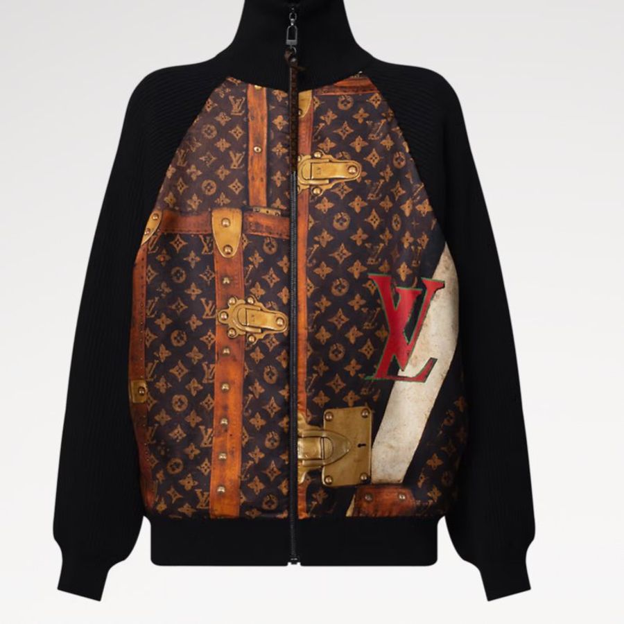 ::LOIUS VUITTON:: LV 經典Monogram 絲質拼接黑坑條 飛行員外套 SS24 Velvet feel Coat Women's Multicolor-1