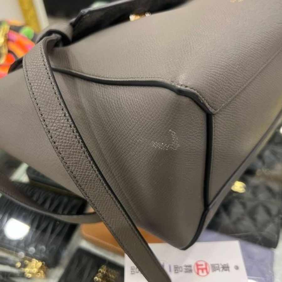 東區正精品㊣CELINE 深灰色牛皮金釦拉鍊鯰魚包手提包肩背包 RA1868-7