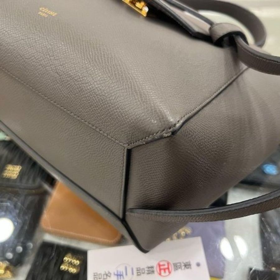 東區正精品㊣CELINE 深灰色牛皮金釦拉鍊鯰魚包手提包肩背包 RA1868-9