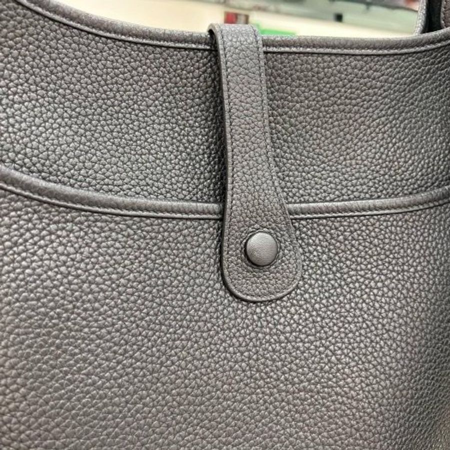 東區正精品㊣HERMES EVELYNE 33cm 愛馬仕黑色全皮H 洞洞銀釦斜背包 T刻 RZ6539-4