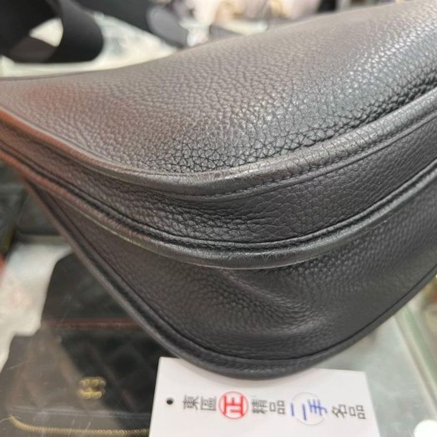 東區正精品㊣HERMES EVELYNE 33cm 愛馬仕黑色全皮H 洞洞銀釦斜背包 T刻 RZ6539-9