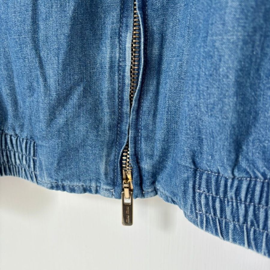 ::CELINE:: 深色單寧學生布束腰外套字母刺繡 拉鍊夾克 40號-7