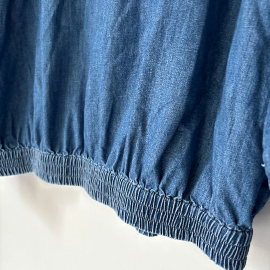 ::CELINE:: 深色單寧學生布束腰外套字母刺繡 拉鍊夾克 40號-13