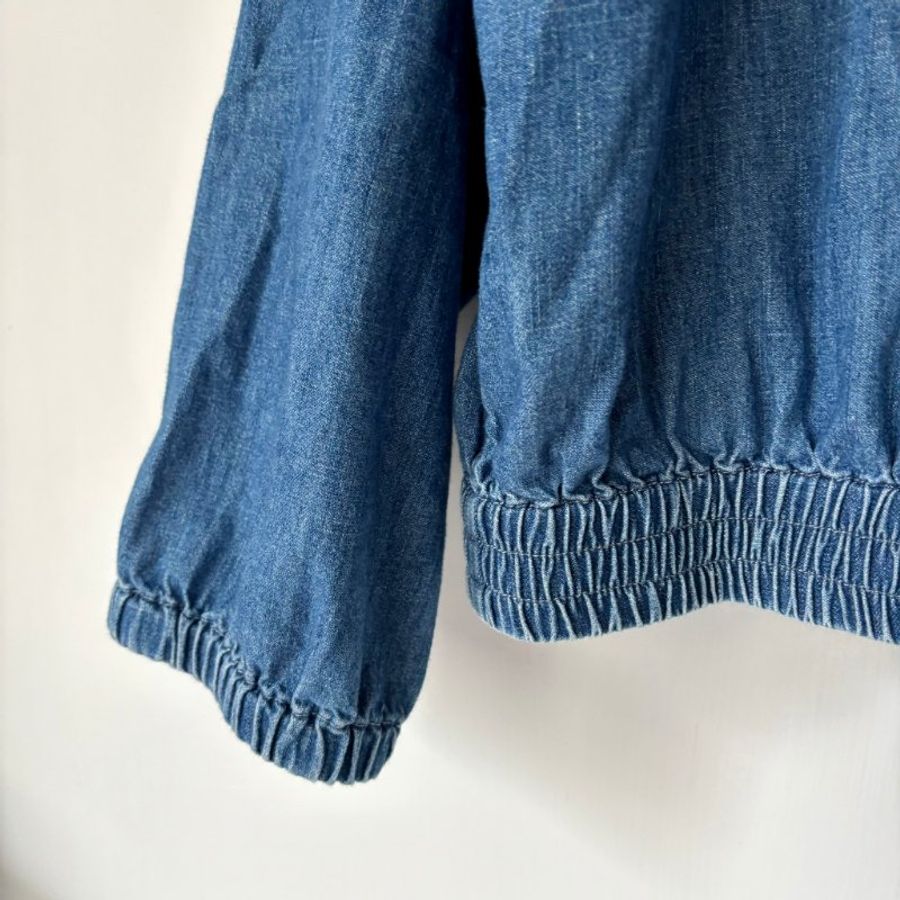 ::CELINE:: 深色單寧學生布束腰外套字母刺繡 拉鍊夾克 40號-14
