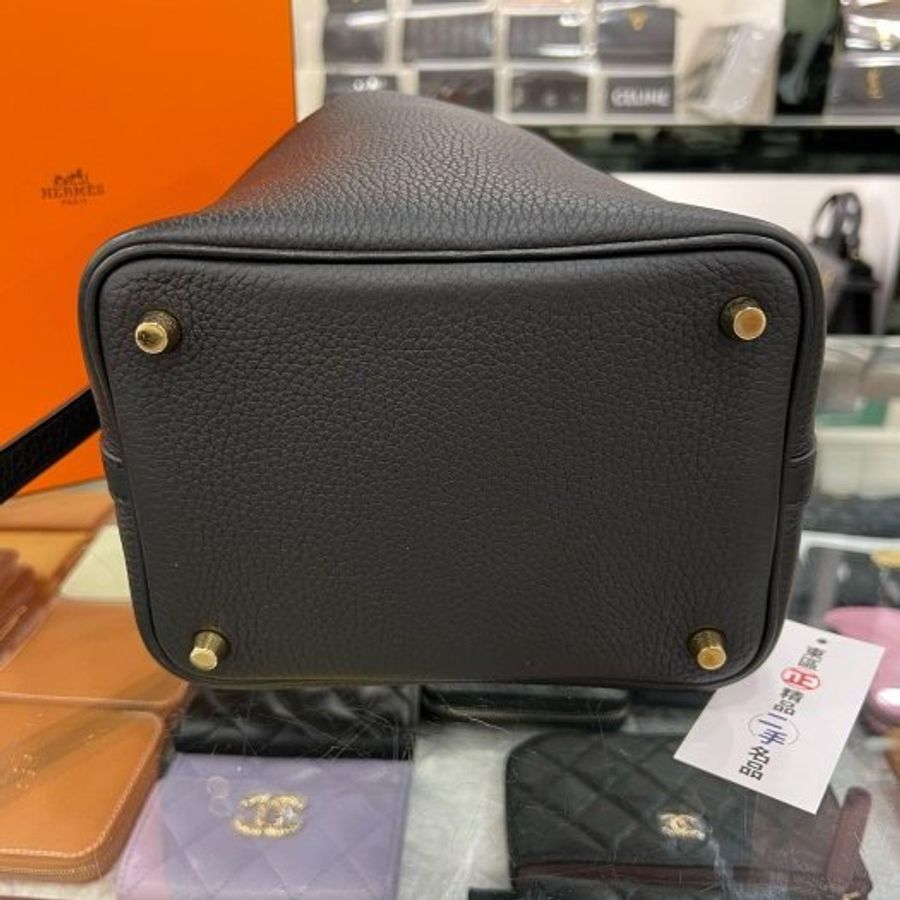 東區正精品㊣HERMES PICOTIN 18cm 愛馬仕黑色金釦水桶袋包鎖頭包手提包 Z刻 RZ6541-4