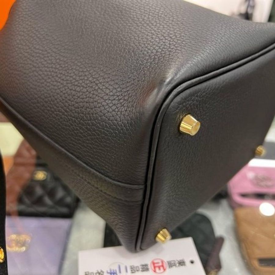 東區正精品㊣HERMES PICOTIN 18cm 愛馬仕黑色金釦水桶袋包鎖頭包手提包 Z刻 RZ6541-6