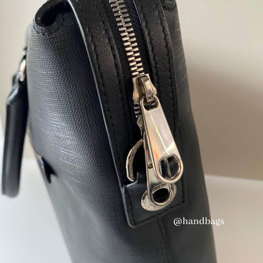 Burberry 灰黑 格紋 防水材質 拉鍊 手提 側背 兩用 公事包 8013986-7