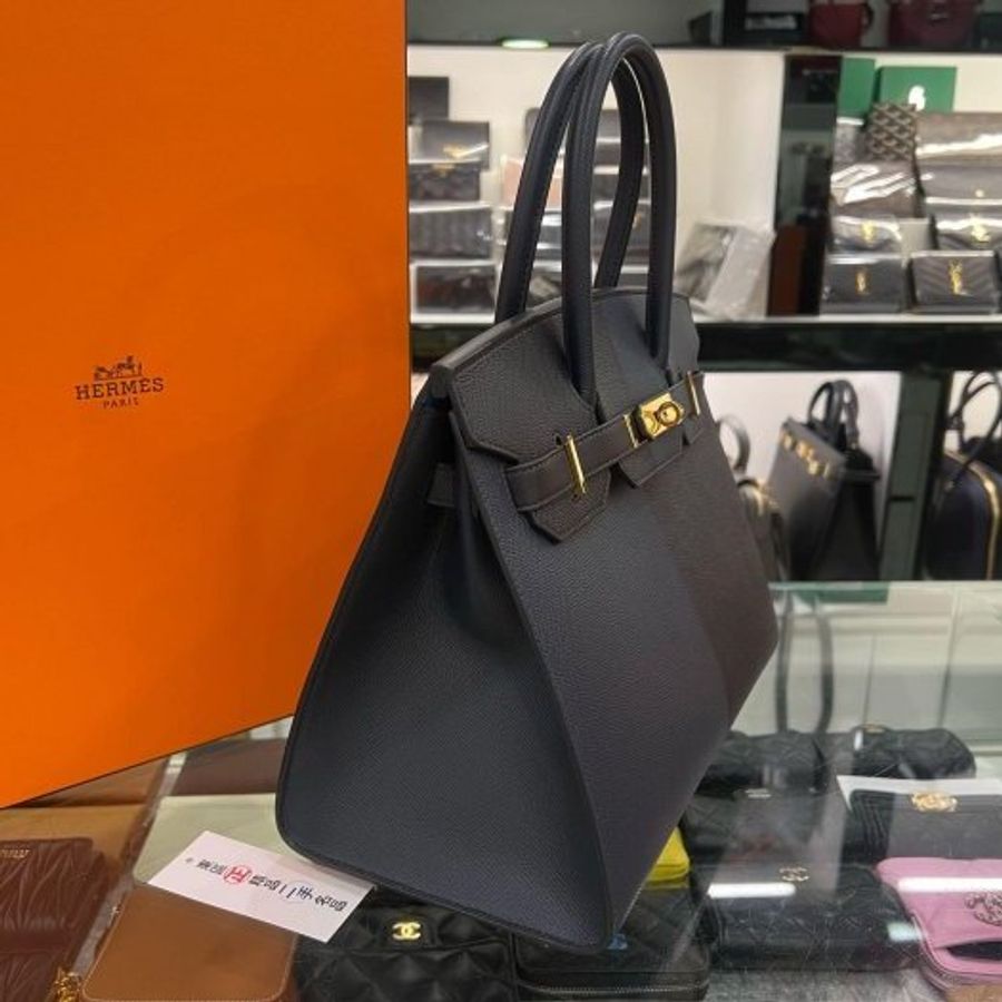 東區正精品㊣HERMES Birkin 30cm Sellier 近全新愛馬仕黑色弗裏達藍色靛藍色拼接三色金釦外縫柏金手提包 Z刻 RZ6540-1