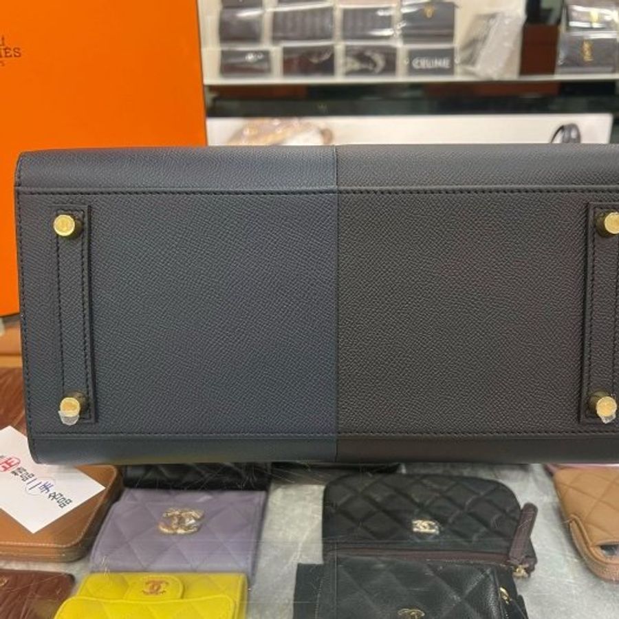 東區正精品㊣HERMES Birkin 30cm Sellier 近全新愛馬仕黑色弗裏達藍色靛藍色拼接三色金釦外縫柏金手提包 Z刻 RZ6540-5