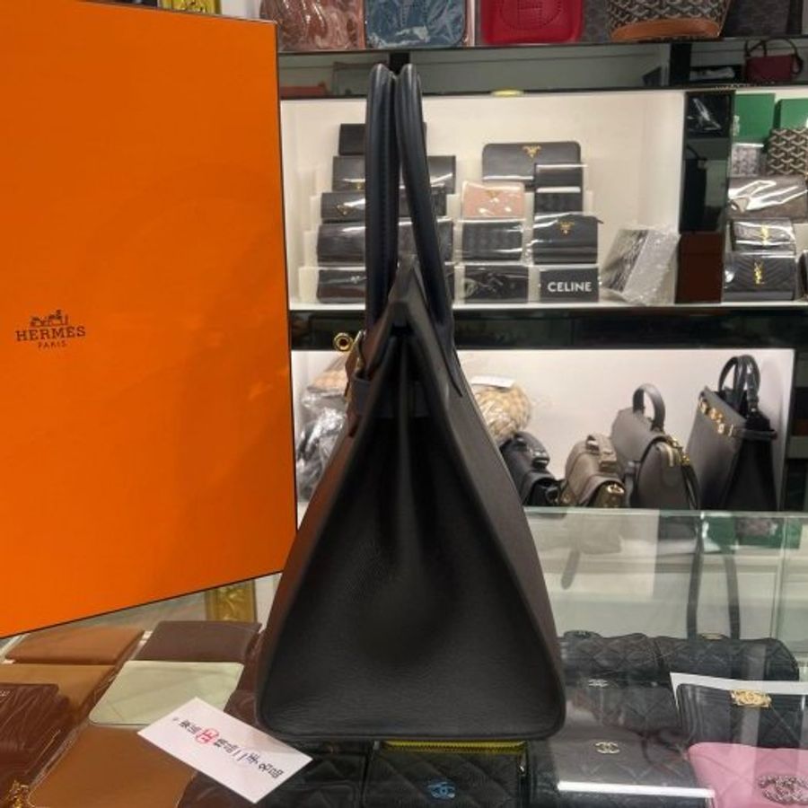 東區正精品㊣HERMES Birkin 30cm Sellier 近全新愛馬仕黑色弗裏達藍色靛藍色拼接三色金釦外縫柏金手提包 Z刻 RZ6540-8
