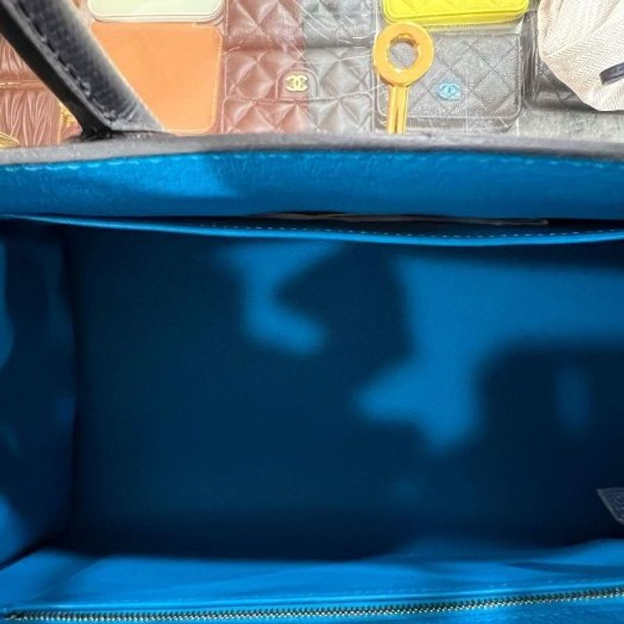 東區正精品㊣HERMES Birkin 30cm Sellier 近全新愛馬仕黑色弗裏達藍色靛藍色拼接三色金釦外縫柏金手提包 Z刻 RZ6540-10