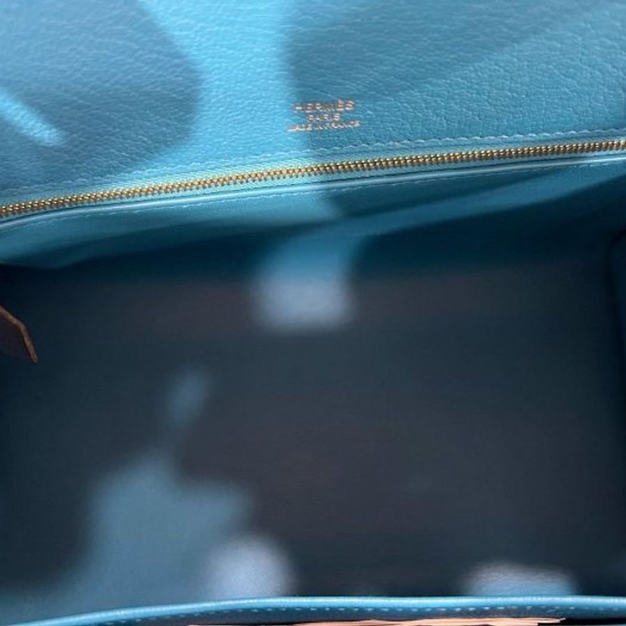 東區正精品㊣HERMES Birkin 30cm Sellier 近全新愛馬仕黑色弗裏達藍色靛藍色拼接三色金釦外縫柏金手提包 Z刻 RZ6540-11