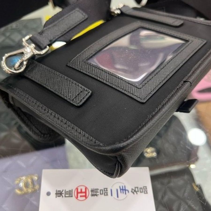 東區正精品㊣PRADA 2ZH108 PRADA 黑色尼龍銀三角牌釦式迷你翻蓋小手機包肩背包斜背包 RZ6542-7