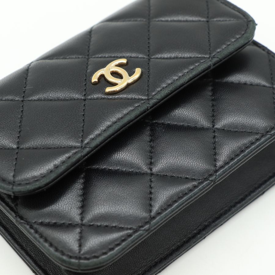 Chanel 香奈兒 經典雙C LOGO小羊皮蝴蝶結鍊帶斜背卡包 WOC-11