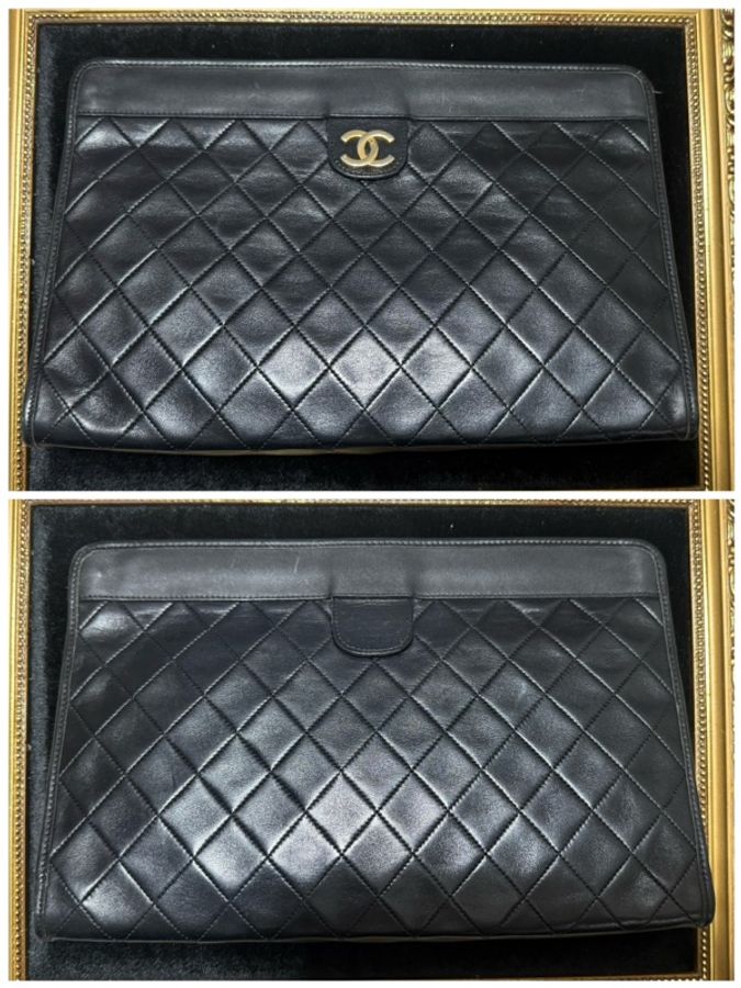 CHANEL Vintage 經典菱格羊皮手拿包-4