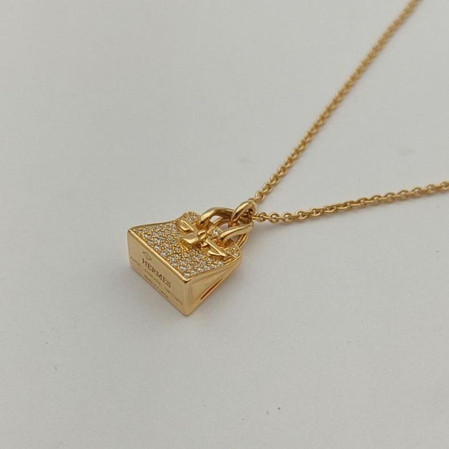 HERMES AmulettesBirkin項鏈滿鑽18K玫瑰金/鑽石-2