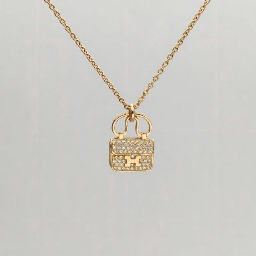 HERMES AmulettesConstance康康項鏈滿鑽老扣18K玫瑰金/鑽石-1