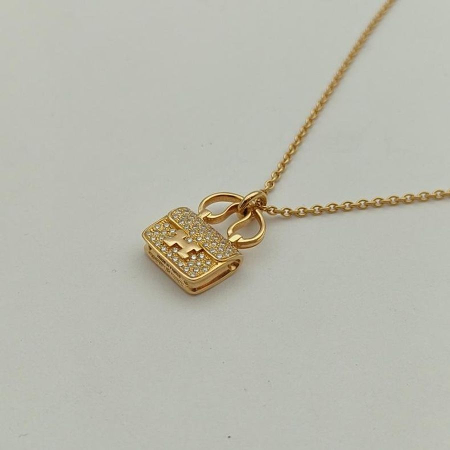 HERMES AmulettesConstance康康項鏈滿鑽老扣18K玫瑰金/鑽石-2