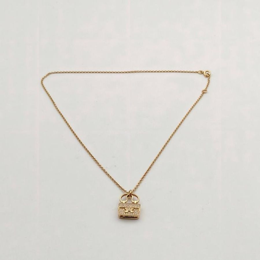 HERMES AmulettesConstance康康項鏈滿鑽老扣18K玫瑰金/鑽石-5