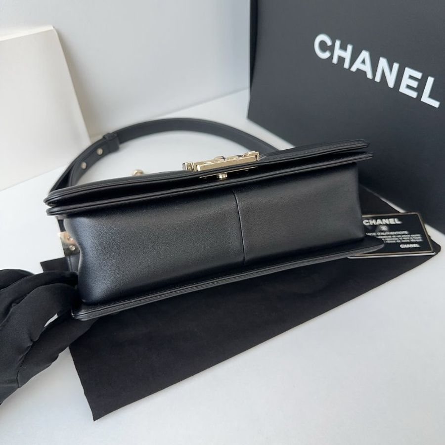 閒置新 香奈兒/Chanel Leboy 黑金羊皮中號 鏈條肩背斜背包-7